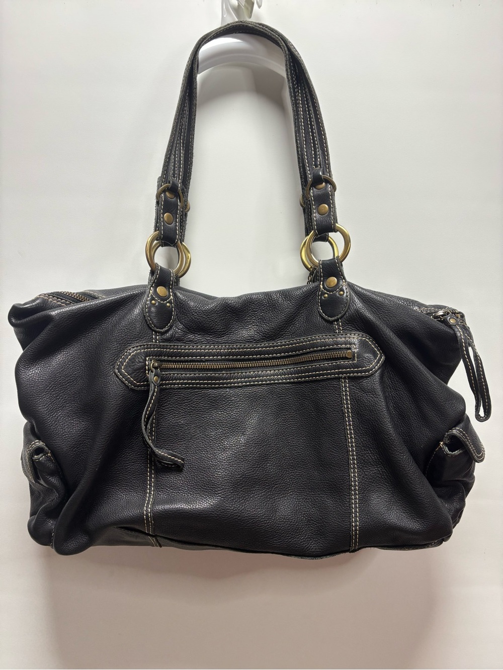 Hilary Radley Black Leather Multi-Zip Shoulder Tote with Charm NWT - Picture 5 of 9